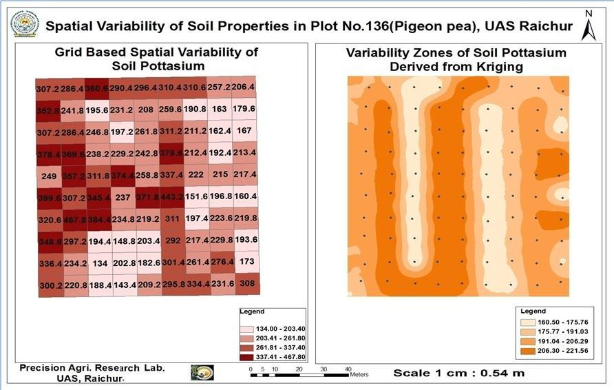State, India, to study the soil variability with respect to soil physico-chemical parameters. Variable rate of input applications were made based on the four site year soil analysis values for NPK.
