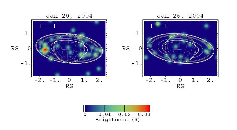Figure 1. Chandra ACIS X-ray images of Saturnian system in the 0.49 0.62 kev band on 20 and 26-27 January, 2004.