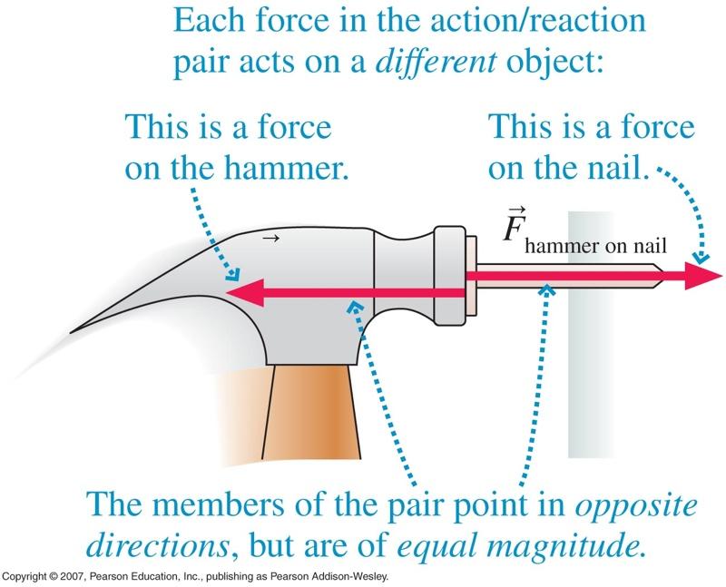 The action/reaction forces act on different objects The