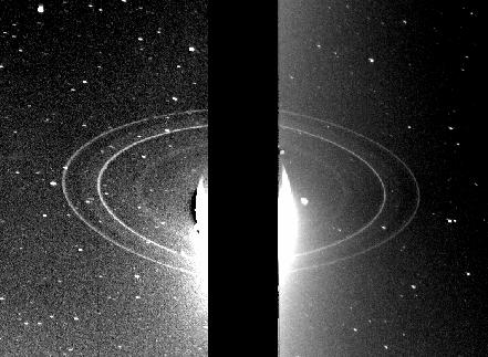 Neptune also displays a thin, dim ring system Three of the rings are relatively narrow, while