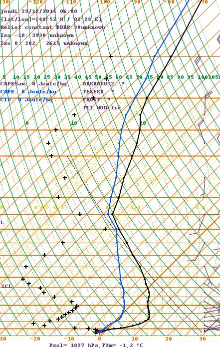 Icing fog Forecast temperature profiles at Paris-CDG from the AROME-France