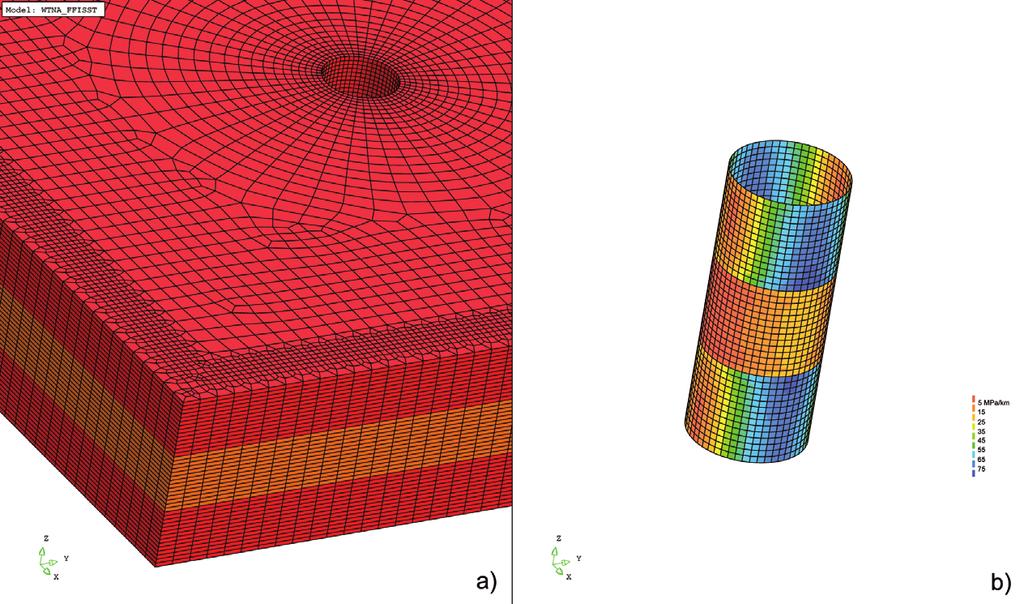 circumferential stress is less than the tensile strength of the rock. Fig. 8. Finite element model of circumferential stress about a vertical wellbore drilled through homogeneous rock.