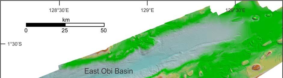Figure 6 - a) The seabed multibeam bathymetry map of the North Misool area