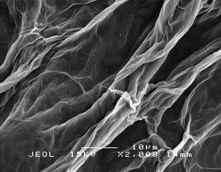 Scanning Electron Microscopy (SEM) Before electrolysis (Fig 7a), it was observed that the GO sheets are thin and loosely attached.