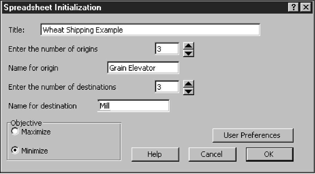 Transportation Model Example Computer