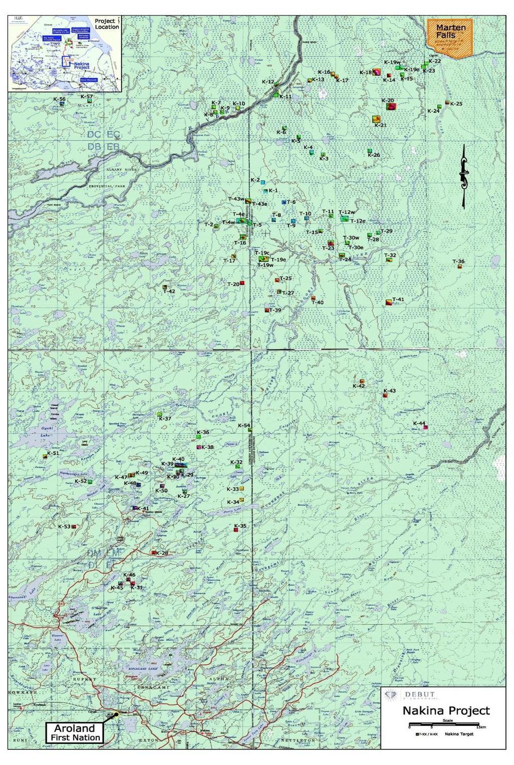 Nakina Project August 19, 2011 - Debut acquires Nakina Option to earn a 70% operating interest in 28 unpatented mining claims, located 125 km.