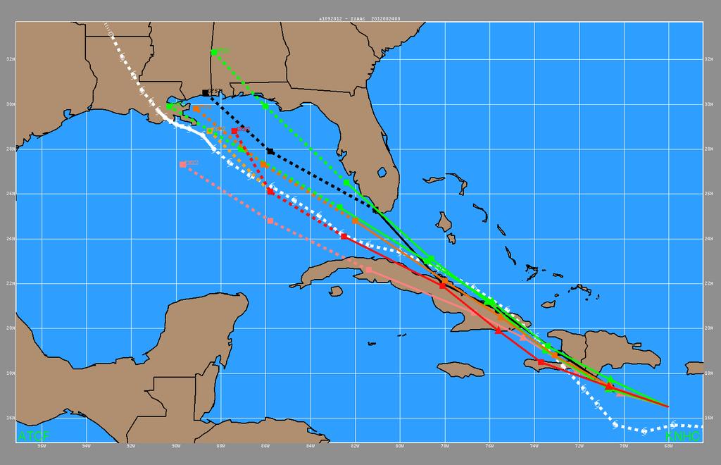 120-hr TVCA Forecast 120-hr observed center location of Isaac