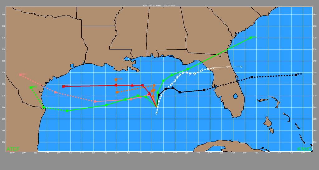 72-hr TVCA forecast 72-hr observed center location of Debby Tropical Storm Debby 1800 UTC 23 June 2012 Of course, the consensus approach doesn t always work!
