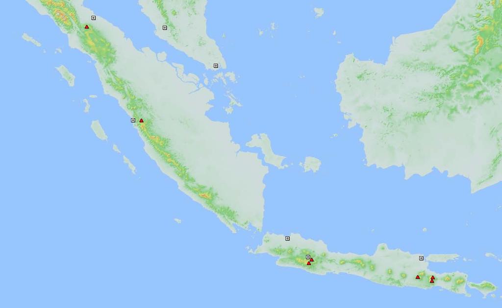 Medan Kuala Lumpur Sinabung Singapore Padang Kalimantan Sumatra Indian Ocean 5km Jakarta Bandung Java Sea Surabaya Java Merapi Yogyakarta Fig.