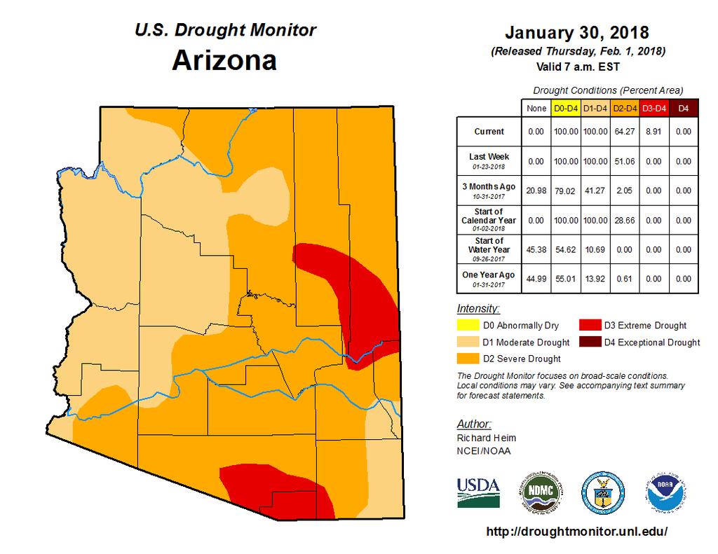 Short term drought maps for January 2 nd on left and January 30 th on right.