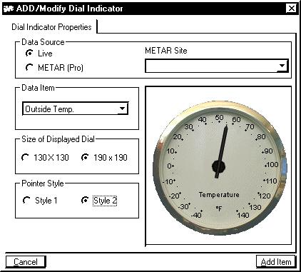 Display - Add Indicator Object Add Dial Indicator Applies to: Basic Home Standard Professional Broadcast Used for: To place a realistic digitized representation of a dial indicator onto the Real-Time