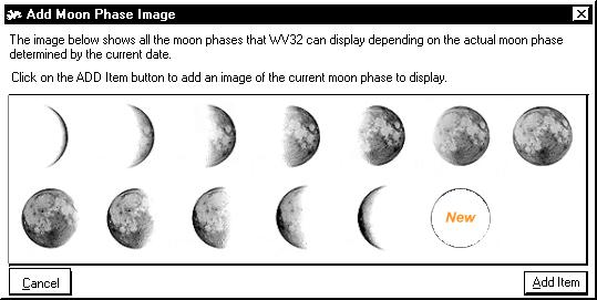 86 Display - Add Image Object Add Moon Phase Image Applies to: Basic Home Standard Professional Broadcast Used for: Display the current