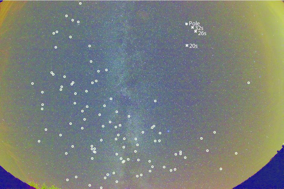 224 J. Bedna r, P. Skala and P. Pa ta Figure 4. Enhanced image of the sky. Marked stars are selected by the algorithm.