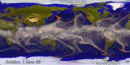 Example of State of the Art Global Model Simulation Precipitable Water (gray scale) and