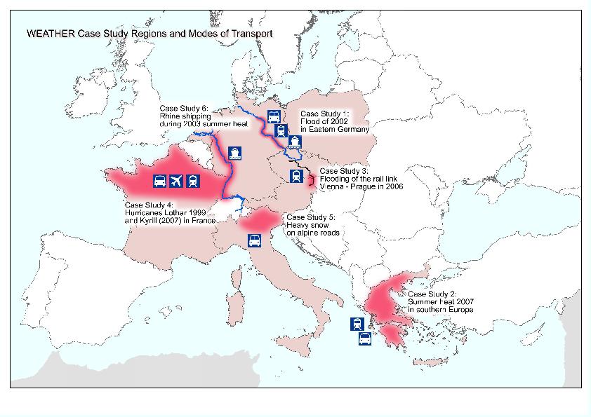 Case studies, regions and modes 1. Flood of 2002 in Eastern Germany 2. Summer heat 2007 in Southern Europe 3.
