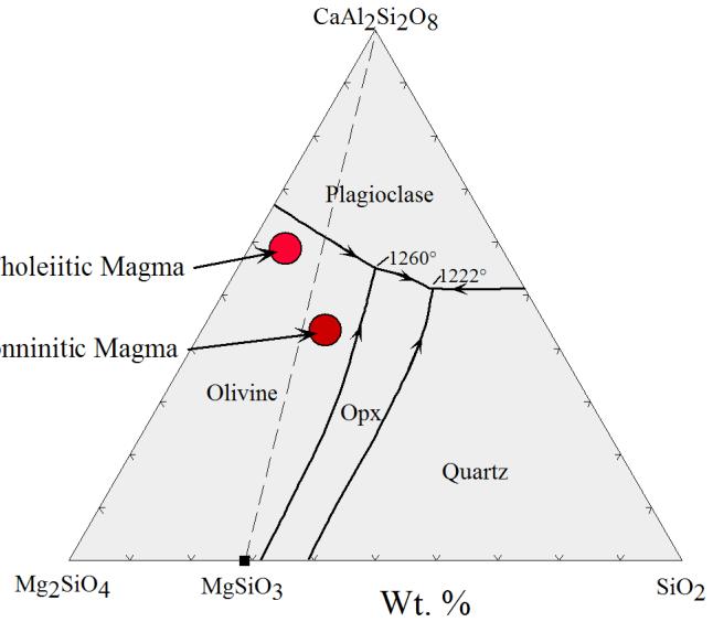 Dynamic Magmatic Sedimentation Static Boundary Layer 14) In the two phase diagrams below, two different parent magma compositions are plotted.