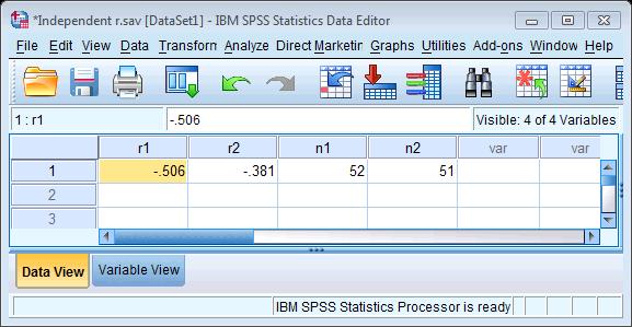 The values in the data editor are the correlations for the example in the book.