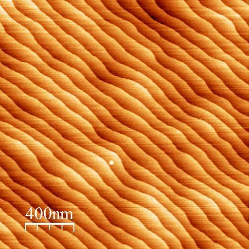 Z[nm] The resulting surface is examined using AFM, shown in Figure 17. Flat steps with widths of approximately 95nm are clearly seen in the image.