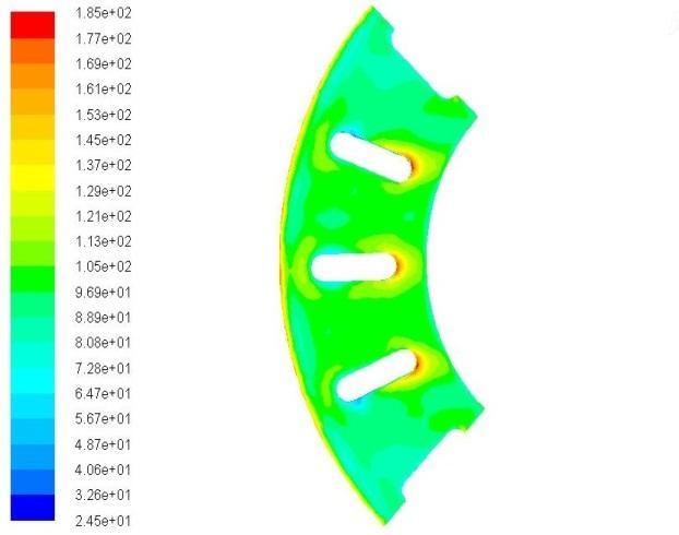 Determination of Heat Transfer Coefficient of Brake Rotor Disc using CFD Simulation Figure 6 Contour Plots for Disc with 16 Grooves Disc with 4 grooves Disc with 8 grooves Disc with 16