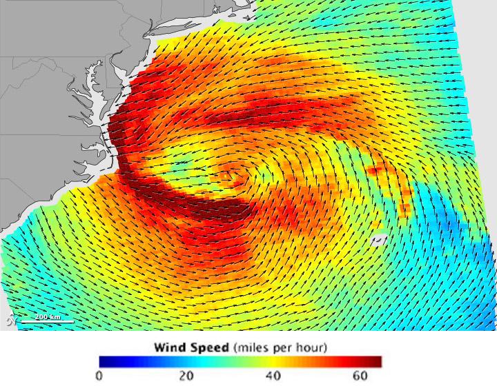 of tropical storm force winds was largest in recorded history and