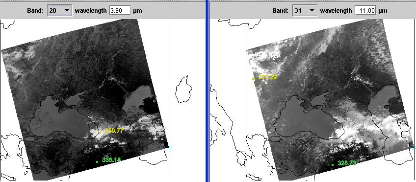 Cloud edges and broken clouds appear different in 11 and 4 um images.