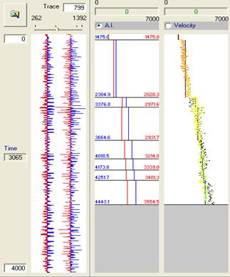 Seg-y seismic to velocity, for a) depth conversion b) geo-petro normalisation Picture of trace samples integrated with low frequency sequence control,