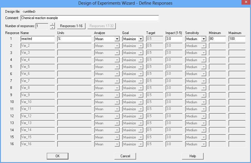 Design Creation To begin the design creation process, start with an empty StatFolio. Select DOE Experimental Design Wizard to load the DOE Wizard s main window.