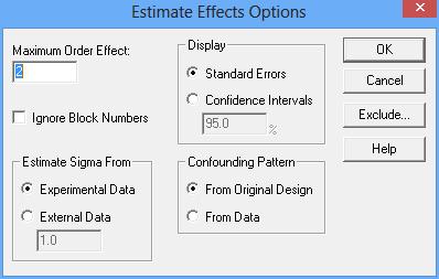 Analysis Options The mathematical model currently being used to fit the data contains 5 main effects and 10 twofactor interactions.