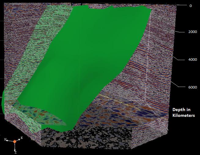 Fault prediction by forward modeling FIG 10. The fault surface interpreted from a sequence of inline models on a depth-converted volume.