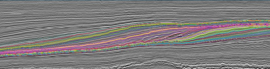Stratigraphic Interpretation from a Geological Model A North Sea Case Study values of the thickness cube. These surfaces were modeled in D and compared simultaneously with the seismic sections.
