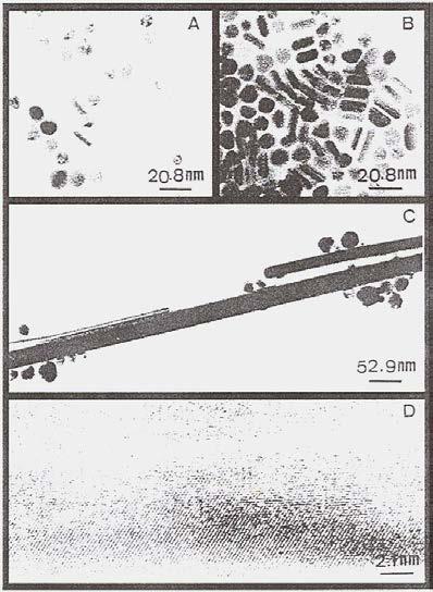 Copper Particles in Different Phases Micelles: NaAOT/Cu(AOT) 2 = (8:1) Cu(AOT) 2 + N 2 H 4 A cylindrical droplets B bicontinuous structure c lamellar phase A, B, C different phases