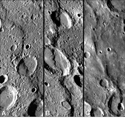 Figure 1. Prominent lobate scarps and a high-relief ridge on Mercury.