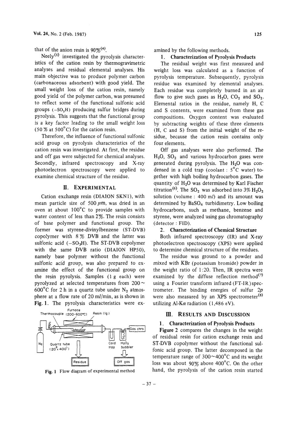 Vol. 24, No. 2 (Feb. 1987) 125 that of the anion resin is 90w/0(4).
