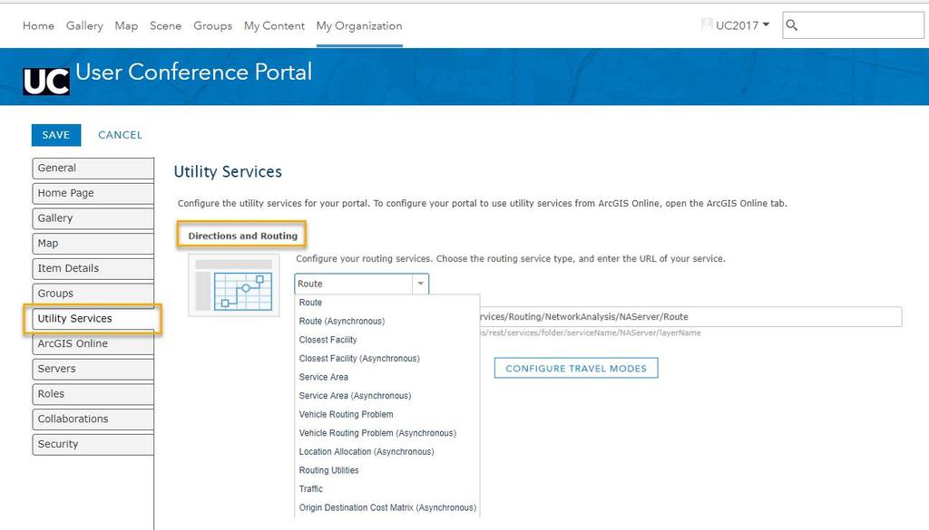 Registering services with your portal Configure as Directions and Routing utility services in your portal Allows all apps to discover the network