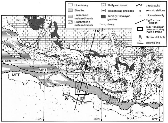 2 Martina Böhme Fig. 1. Geology and seismicity of Nepal. Box indicates the present study area.