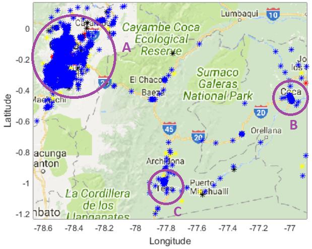 The PSAP of Quito covers three provinces, namely, Pichincha, Napo, and Orellana, and their respective capitals are Quito (2,644,145 inhabitants), Tena (74,158 inhabitants), and El Coca (88,106
