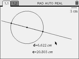 The diameter can then be drawn as a line segment, which will enable its length to be measured. The length of the circumference was also measured.