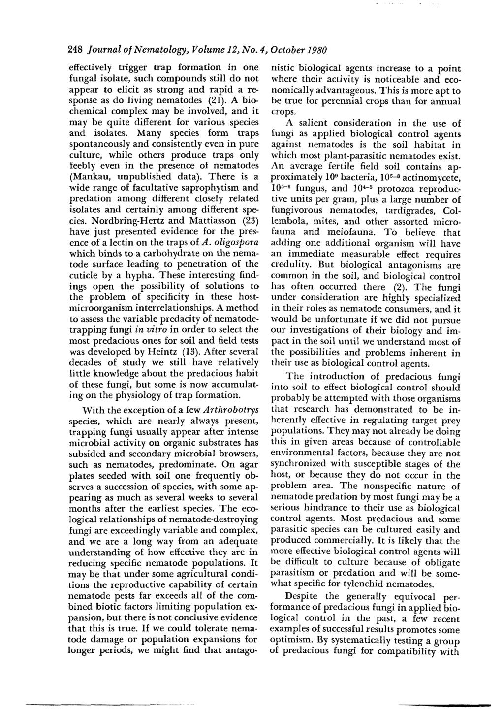 248 Journal of Nematology, Volume 12, No.