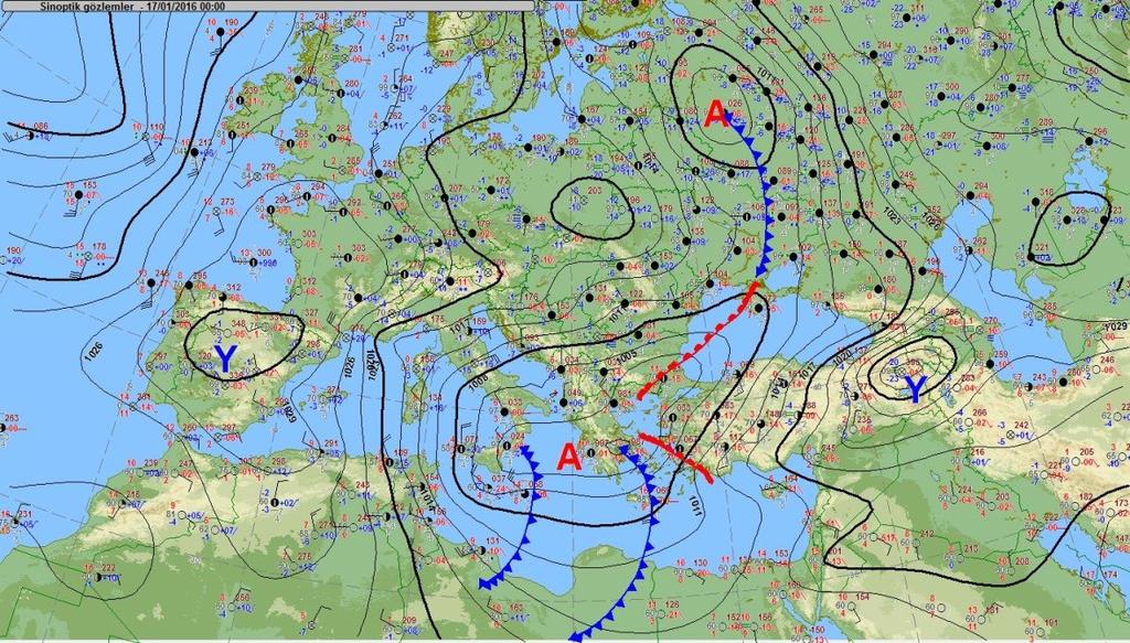 Synoptic Analysis (1) Surface Chart on 17 January 2016 at 00:00 UTC Source:METCAP On the 17th of January at 00:00UTC, isobars were shown at 3 hpa intervals.