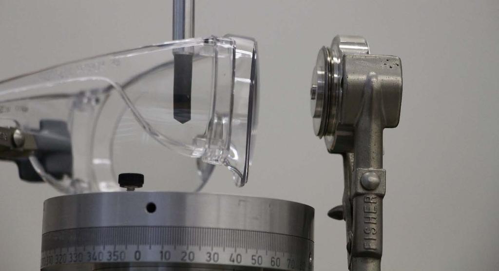 Figure 5. Experimental set up for eyewear shielding measurements. The same geometry was used as for the planar sheet measurements (source and chamber remained in same position).