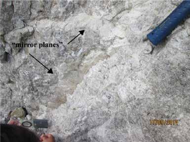 dextral with fault gouge Main sense of movement: - Structural observations: - The affected zone with many faults: the fault zone:
