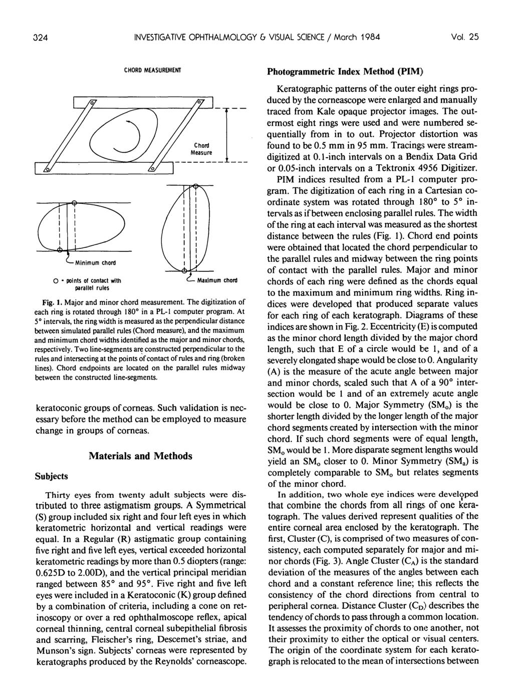 324 INVESTIGATIVE OPHTHALMOLOGY & VISUAL SCIENCE / March 1984 Vol. 25 points of contact with parallel rules CHORD MEASUREMENT Maximum chord Fig. 1* Major and minor chord measurement.