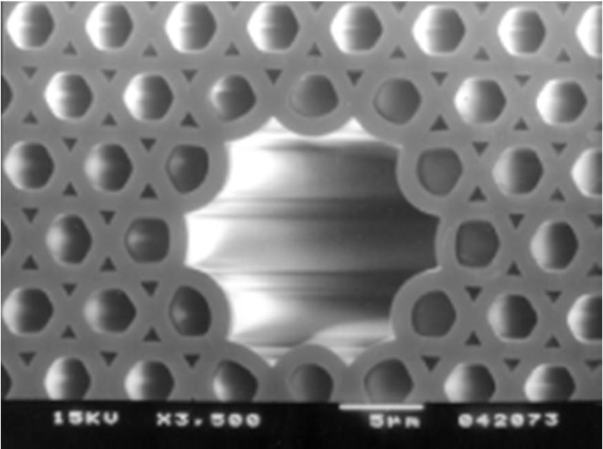 (Courtesy of Philip Russell) Above: A commercially available hollow core photonic crystal fiber from