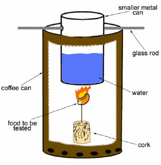 Homemade calorimeter Determines how many joules of heat are released by a burning peanut (or any food item).