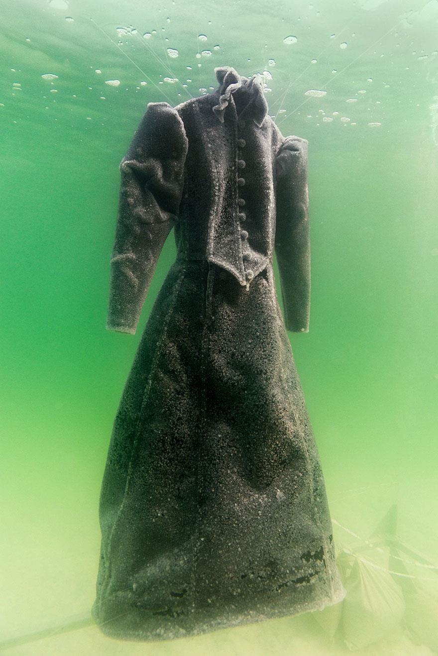 For a project called Salt Bride, Israeli artist Sigalit Landau submerged a black dress in the Dead Sea.