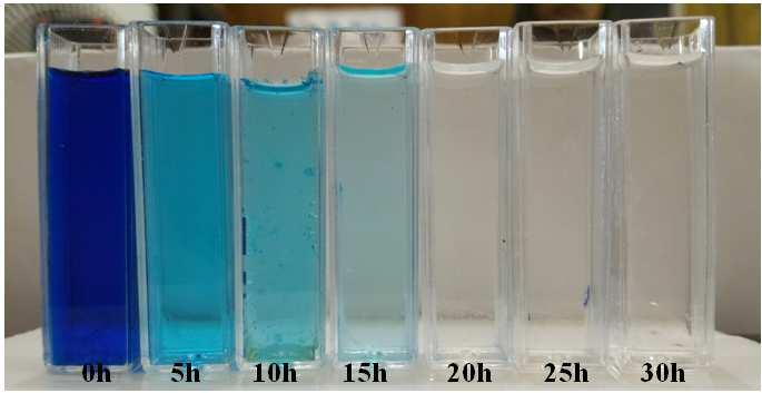 Illustration of catalyst C-dots with different thicknesses of layers on the methylene blue solution The