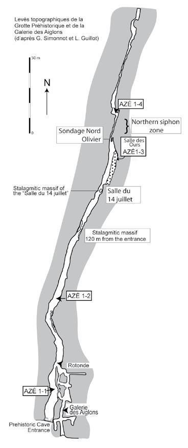 Fig. 2. Position of the different paleontological deposits at Azé (topographic plans: L. Guillot and G. Simonnot, computer processing: J. Argant). Fig. 3. Detailled plan of the Baïonnette.