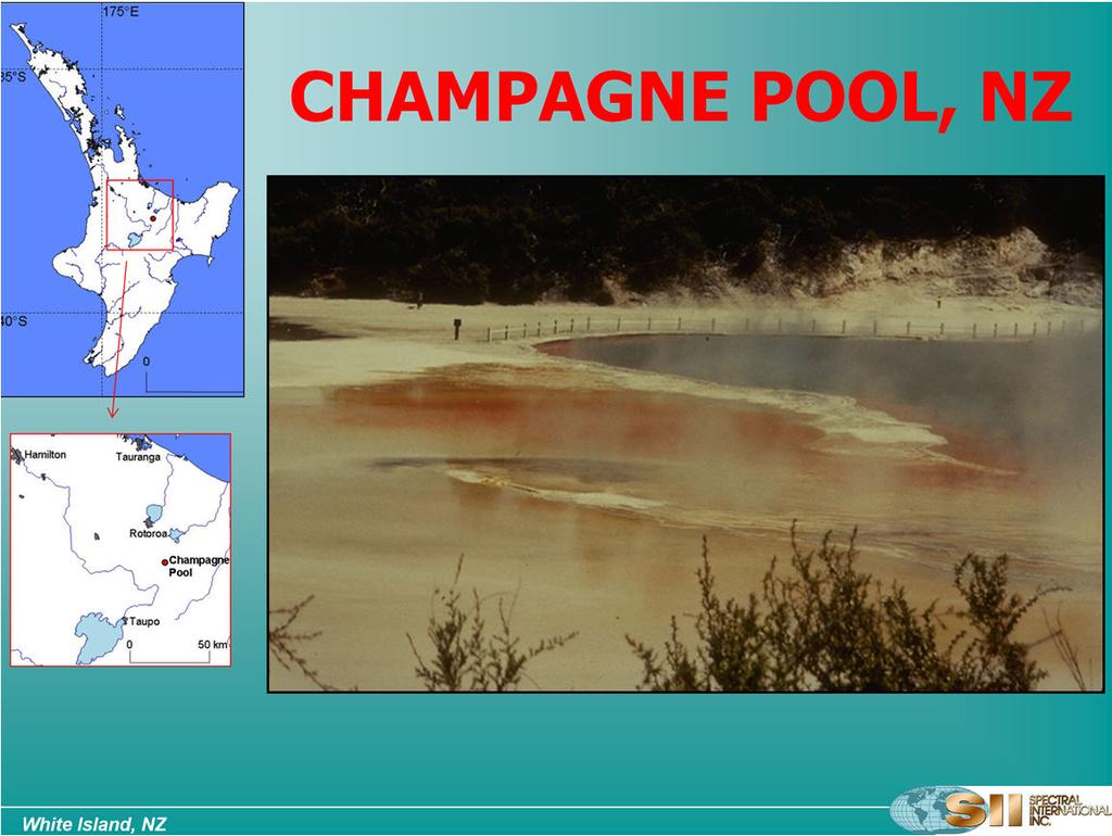 Champagne Pool is a prominent geothermal feature within the Waiotapu geothermal area (North Island of New Zealand).
