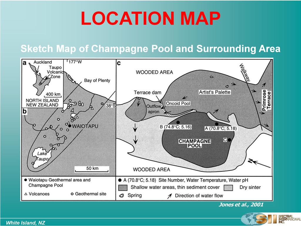 These maps show the location of the Champagne Pool within