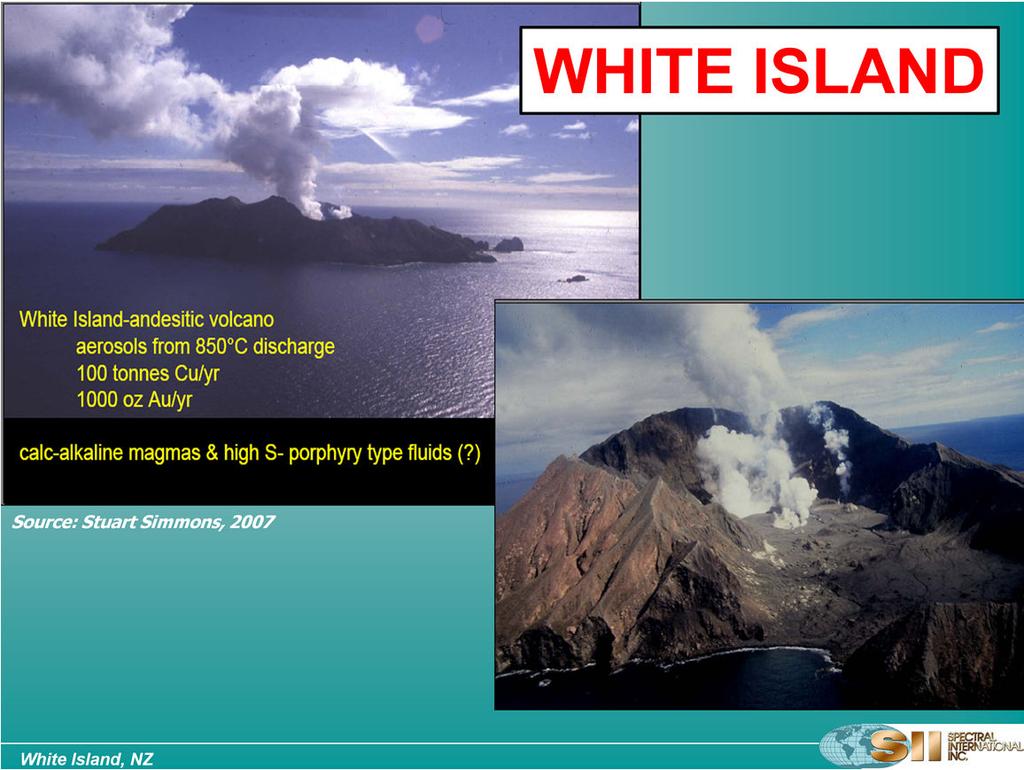 This slide summarizes the characteristics of White Island. White Island is an active andesitic stratovolcano.
